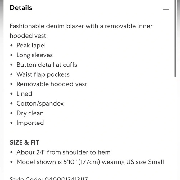 Central Park WestNew York x Revolve 2-in-one Hooded Denim Blazer XS FLAWED - Picture 15 of 15